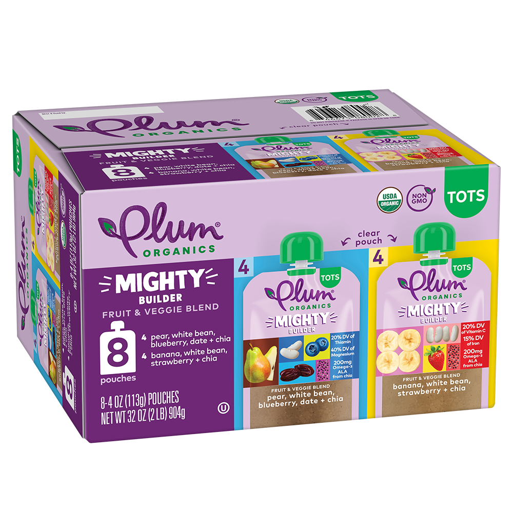 Pear, White Bean, Blueberry, Date + Chia & Banana, White Bean, Strawberry + Chia